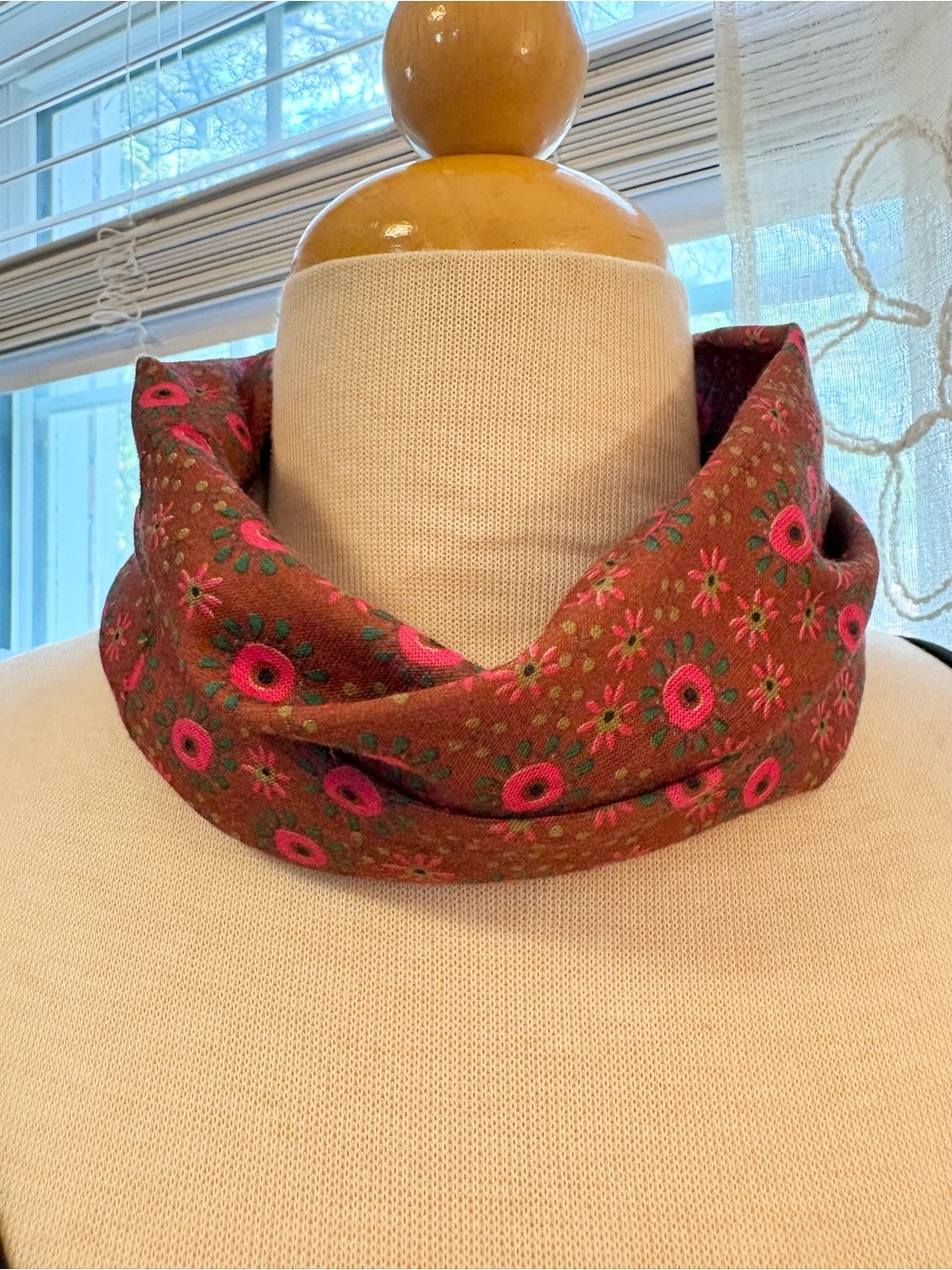 Natural Life Full Boho Bandeau Headband Rust Floral with Pink Accents